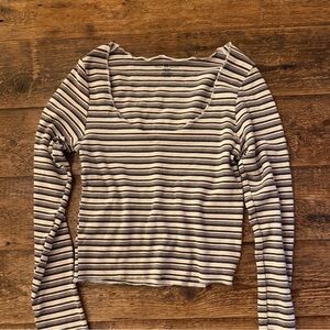 Brandy Melville - Brown and Tan Striped Long Sleeve Top